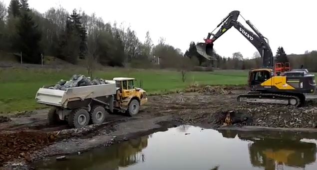 Einbau einer Insel in den Biotopteich in Köditz